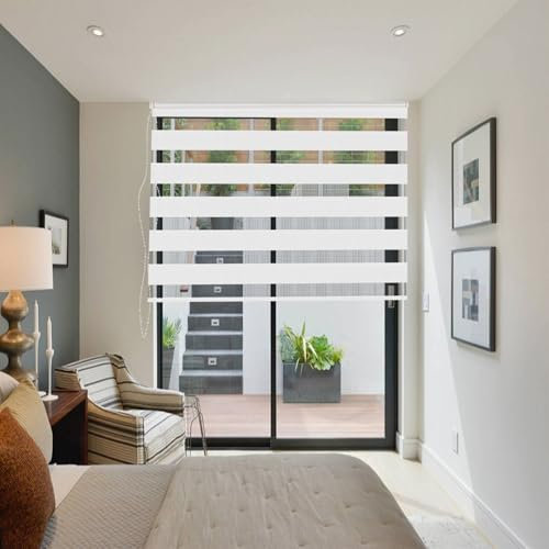 Verdunklungsrollo Klemmfix 80 x 350 cm Hitzeschutz Energiesparend Fensterrollo Zebrarollo Seitenzugrollo Inkl. Montagematerial für Fenster Und Tür, Weiß