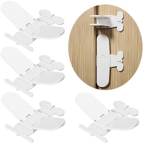 Oruiiju Cerradura de ventana corredera,Cerraduras de puertas correderas-Autoadhesivo/Sin Taladrar-Cerraduras de Seguridad para Niños(4Pieza, Blanco)