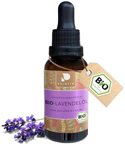 PHINTIN BIO Lavendelöl | 100% NATURREIN | Echte Lavandula Angustifolia | Hochdosiert | 30 ML Ätherisches Öl | Duftöl Lavendel für Diffuser Haut Haare & Wäscheduft
