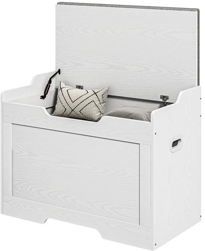 HOMCOM Panca Contenitore da 103L con Cuscino in Tessuto, Cassapanca Multifunzione con Cerniera di Sicurezza per Camera e Ingresso, 75x40x56cm, Bianco