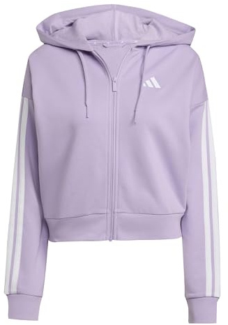 adidas Donna Essentials 3-Stripes French Terry Full Zip Hoodie, Powder Plum/White, L