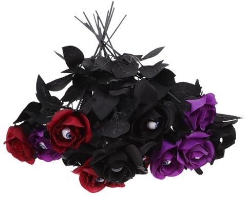 VICASKY 12 Stück Künstliche Rosen Mit Augäpfeln Halloween Brautstrauß Halloween Party Dekoration Gefälschte Schwarze Rosenarrangements Gothic Rose Dekoration