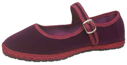 Zapatos planos de terciopelo Mary Janes para mujer rojos, bailarinas otoño 2024, zapatos Y2k burdeos, zapatos planos de ante Mary Jane, Burgundy, 37 EU