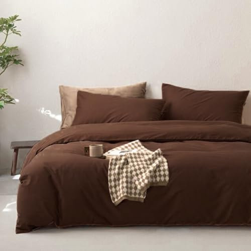 Michorinee Housse de Couette 220x240 Marron Foncé Chocolat Parure de Lit Adulte 2 Personnes Sommier en Microfibre Linge de lit avec 2 Taies d'oreiller 65x65 et Fermeture Éclair