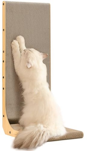 FUKUMARU Kratzbrett Katzen, 83 cm hohe L förmige Kratzpappe für Katzen, widerstandsfähig Katzenkratzbrett mit Ballspielzeug, Katzen Kratzmöbel aus hochwertiger Karton für Wand und Ecke, XXL