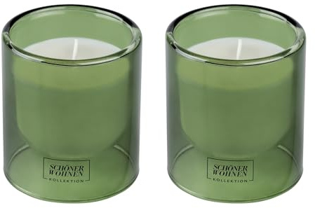 Schöner Wohnen Kollektion Duftkerze Mod. Basil S, 2er Set lebendig, würziger Duft Weiß