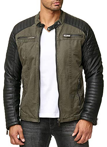 Redbridge Bikerjacke im Materialmix Baumwolle und Kunstleder – mit Stehkragen, Reißverschlüssen & gesteppter Optik