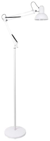 PRENDELUZ Lampe sur pied articulée blanche, base 180 x 28 x 28 cm, culot E27, idéale pour l'éclairage dans les espaces de travail et de lecture.