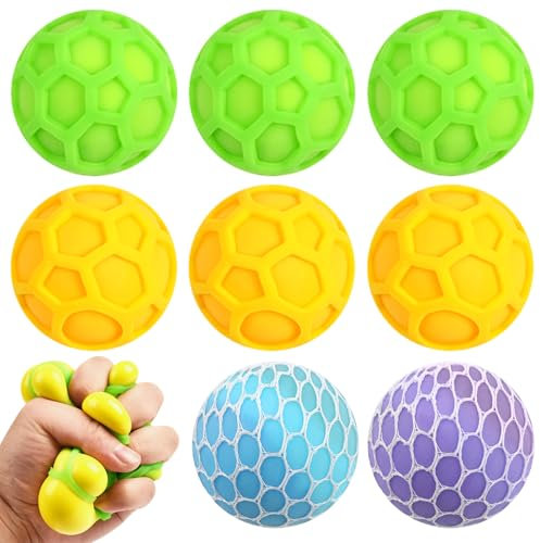 UYUYong 8 Stück Mesh Stressbälle Squishy Balls Squeeze Ball Fidget Toy Verdickt Druckentlastungsbälle Zum Entspannen Anti Stress Spielzeug Set für Angst Abbauen Und Beruhigung