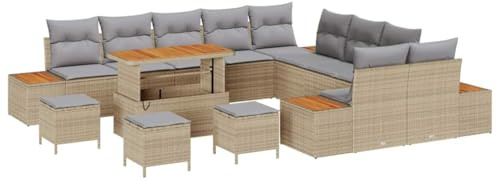 vidaXL Gartensofa-Set 14 STK. 13-Sitzanzahl Beige Poly Rattan