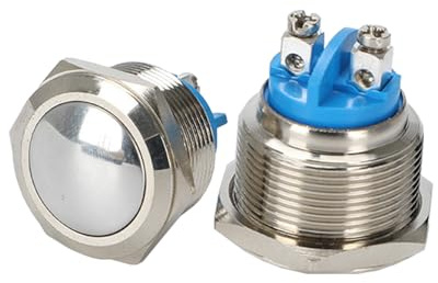 Powice 2X 22mm Wasserdicht Schalter Kugelkopf Rund Mit Schraubfüßen,Metall Druckschalter,Momentan Taster Schalter 2A/6V/12V/24V Geeignet für Hupen, Autoklingeln, Autos Usw (überstehend)