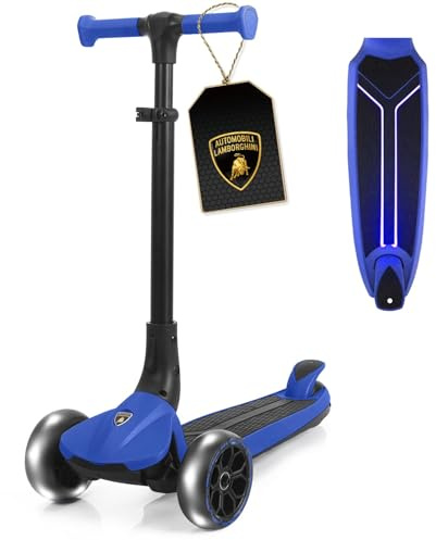 Lamborghini Roller Kinder 3-8 Jahre bis 50kg, Dreirad-Kinderroller mit LED-Rädern &Pedal, Höhenverstellung, Faltbarer Kinderroller ab 3 Jahre, Tretroller Kinderscooter ab Kleinkind Junge Mädchen