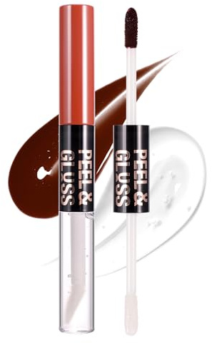 Peel Off Lip Tint Double Lipstick Applicator with Lip Oil, Tattoo Lip Stain, Matte Liquid Lip Lipsticks Long Lasting Waterproof Non-Stick Cup lipgloss Tear-Off Lip Gloss (#07 Lovely Stain)