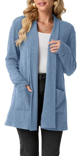 GRECERELLE Cardigan à manches longues pour femme - Élégant et léger - Décontracté - Long col châle - Manteau en tricot décontracté avec poches - Printemps, automne, hiver