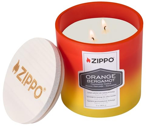 Zippo Duftkerze – Orange & Bergamotte – Stilvolle Kerze im Glas mit Doppeldocht – 368 g – 55h Brenndauer – Geruchsneutralisierender Duft – Made in USA