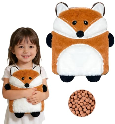 RNPKZ Wärmekissen Mikrowelle Tiere, 21 x 24 cm Wärmekissen Kinder, Wärmflasche für Mikrowelle, Tonpartikel WärmekissenBaby, Mini Wärmflasche Tier für Damen Kinder Zur Bauch Und Regelschmerzen (Fuchs)