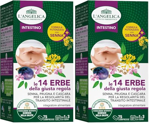 L'Angelica, Le 14 Erbe della Giusta Regola, Integratore per Regolarità Intestinale, a base di Prugna Tamarindo e Frassino, Contro il Gonfiore Addominale, 1 Confezione da 150 compresse