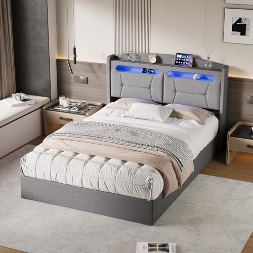 Boxspringbett 140x200, LED USB Stauraumbett, Polsterbett Hydraulischem, Doppelbett, Gilt für Raumnutzung, Komfortables Wohnen Wünschen, Integriert Beleuchtung, Ladefunktion Stauraum (140*190cm)