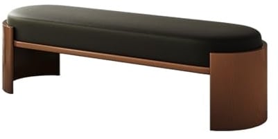 DTACBNEUZ Bettbank Schwarzer Leder-Schuhwechselhocker for Zuhause, Gästehaus, Ankleidezimmer, Sofa, Bettfußhocker aus Holz(Mittel)