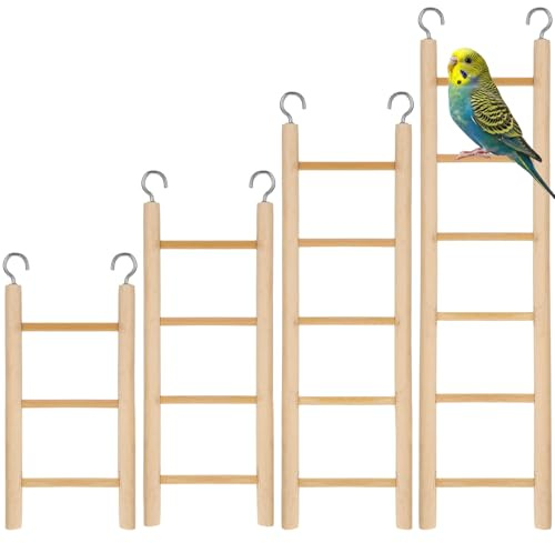 XLIUAX 4 Pack Hanging Bird Climbing Ladder, 3&4&5&6 Step Wooden Bird Ladder