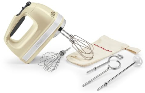 KitchenAid Frullino 9 Velocità, Motore DC 85W con Soft Start, 6 Accessori – Fruste, Frusta a Filo, Ganci Impasto & Asta Miscelazione, Cavo Girevole, Borsa Inclusa, Crema Mandorla
