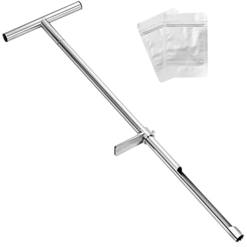 Hoppipola 91,4 cm T-Griff Bodensonde, für Edelstahl Probenehmer Stab mit Fußpedal, Gartenerd-Test-Kit Textur Feuchtigkeit pH, inklusive 2 Probenbeutel