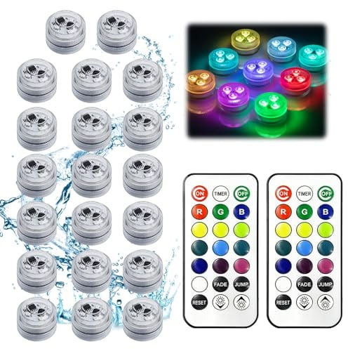 Afenau Mini Unterwasser Licht, LED Teelichter Bunt mit 2 Fernbedienung, 13 Farben RGB Mini Unterwasser Led Licht, LED Licht Klein für Vase Base Aquarium Pool Teich Garten Halloween Dekoration (20)