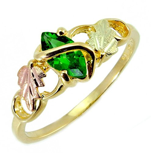 Bague enveloppante marquise émeraude créée en laboratoire, or jaune 10 carats, or rose 12 carats et vert collines noires