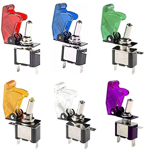 Qiorange Auto KFZ LKW LED Licht Schalter EIN/AUS Wippenschalter Kippschalter SPST 3-polig 12V Blau Rot Grün Gelb Weiß Violett (Set A)