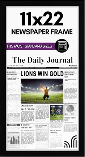 Americanflat 11x22 Newspaper Frame with Polished Plexiglass - Display for Assorted Media Articles - Signature Collection - Modern Picture Frame for Wall Display - Black | Vorderseite aus poliertem Plexiglas, kann vertikal oder horizontal aufgehängt werden, Sägezahnaufhänger enthalten