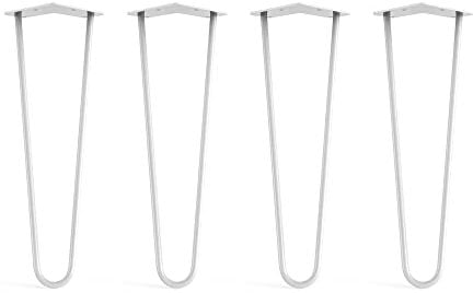 4 x Hairpin Legs from DT IRONCRAFT - 40cm 2 Rod / 10mm, Ivory White Colour - Bench, Stool & Bedside Table Legs with Floor Protector Feet & Screws