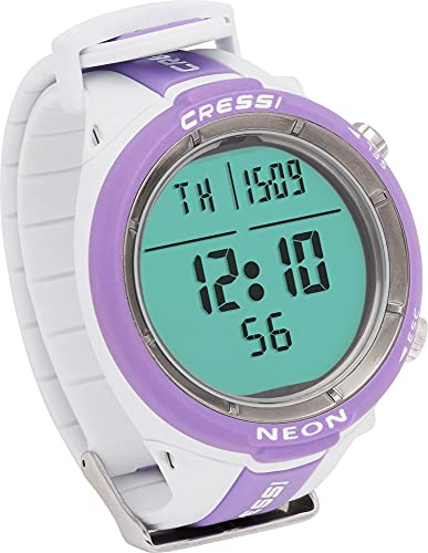 Cressi Neon Watch Computer-Computer Orologio per immersioni scuba/apnea dalle dimensioni estremamente ridotte, Bianco/Lilla