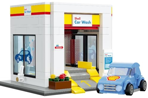 CaDA Shell Car Wash with Vehicle - 294 Piece Brick Model Kit C66030W | Officially licensed Shell building to build and display