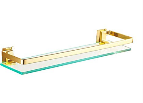 QingH yy Aluminium Glasregal mit Verbreiterungszaun Verdickter Boden Badregal Korb Gold Robustes Sicherheitsregal für die Küche YueB HBQ (50cm, 1 Regalboden, Modern, Wandmontiert)