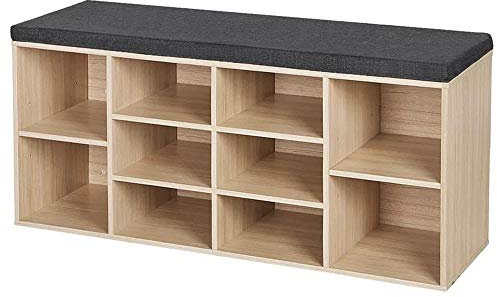 BAKAJI Panca Scaffale Scarpiera Portascarpe Casa Multiuso 10 Ripiani in Legno Melaminico Libreria Panchina con Cuscino in Eco Pelle Dimensione 104 x 29,5 x 49 cm (Beige)