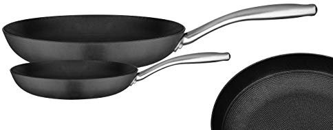 GSW 716505 - Set di 2 padelle in ghisa e acciaio INOX, colore: Nero