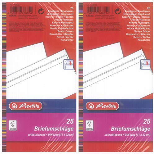 Herlitz Briefumschläge DIN lang haftklebend weiß (ohne Fenster (50 Stück))