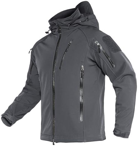 TACVASEN Herren Softshell Jacke Gefütterte Atmungsaktiv Bike Angeljacke Fleece Mulitaschen Warm Winterjacke (XL, Dunkelgrau)