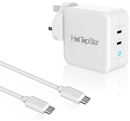 HotTopStar 100W GaN Charger, USB C Plug, 2-Port Fast Compact Wall Charger, 96W USB C Laptop Charger for MacBook Pro/Air, iPhone 16/16 Pro/15/15 Pro, iPad Pro, Dell XPS, Galaxy S23/S22, Pixel 7