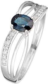 Ring René Saphir Weißgold und Diamanten, Weißgold, Saphir