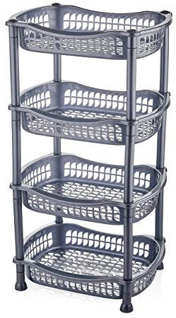 A406 4 Tier Stackable Rectangular Vegetable Rack kitchen Garage Storage Utility (Silver)