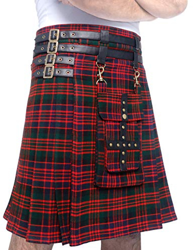 DSS KILTS Verstellbare 473 g Schottenkaro Utility Kilts für Herren mit abnehmbarer Vordertasche, Macdonald Tartan, 40