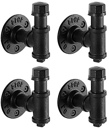 KES Garderobenhaken Industrial Kleiderhaken Wand Schwerlast Wandhaken Schwarz Haken zum Schrauben Handtuchhaken Rohr Eisen 4 Stück, BRH500-BK-P4