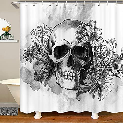 Rideaux de douche imperméables avec 12 crochets, motif tête de mort humaine, tête de mort humaine, pour enfants, garçons, adolescents, 182,9 cm de large x 182,9 cm de long