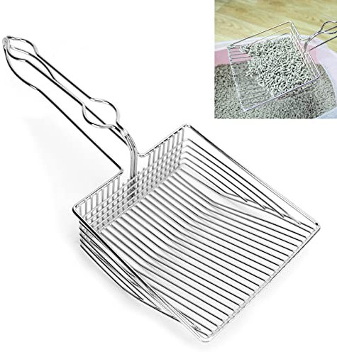 Paletta per Lettiera per Gatti Paletta per Lettiera Grande Manico Lungo per Feci di Gatto Setaccio per Lettiera per Gatti in Acciaio Inossidabile Pala per Animali Domestici Strumento per la Pulizia De