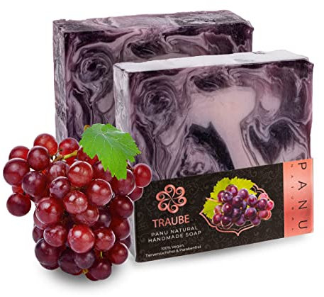 Panu Seifen Traube - Vegane Duschseife für alle Hauttypen - Naturseife als festes Duschgel und festes Shampoo - Premium Soap Bar - Natürlicher Duschbrocken als festes Duschgel