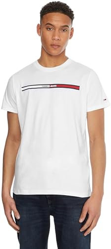 Tommy Jeans Men Short-Sleeve T-Shirt Essential Flag Tee Crew Neck, White (White), S