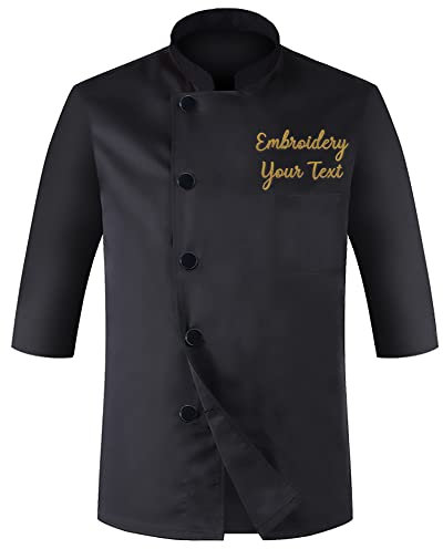 gYjjUYGUagjhbjBGA Veste de Chef personnalisée Manteau personnalisé pour Hommes Femmes brodés vêtements Chemises Manches Courtes hôtel Cuisine Uniforme Vestes à Longues, Noir, M/Medium
