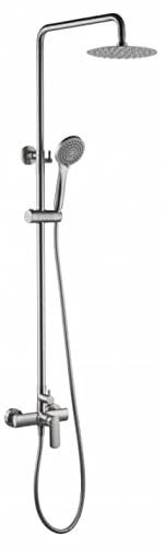 IMEX - Conjunto de ducha monomando compuesto por barra de ducha, tele ducha, rociador, flexo - Columna de ducha con barra extensible - SERIE URAL BDG040/NQ - NIQUEL CEPILLADO
