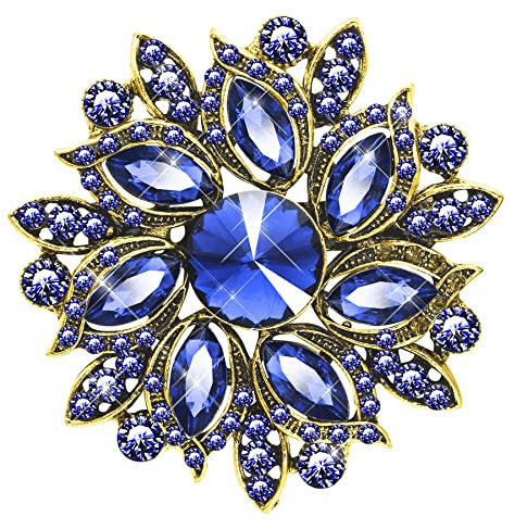 KristLand Vintage österreichischer Kristall Blätter Blumen Brosche Corsage Atemberaubend Modische Blumenranken Brosche Blumennadel Braut Band Art Deco Brosche für Frauengeburtstag Goldton Blau